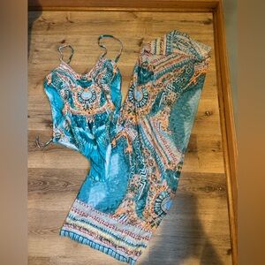 Vibrant Blue and Orange One-Piece Swimsuit